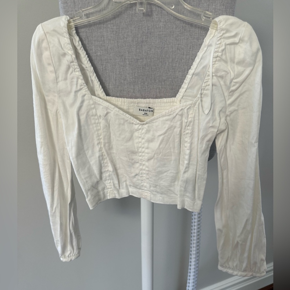 Babaton White Cropped Long Sleeve Top